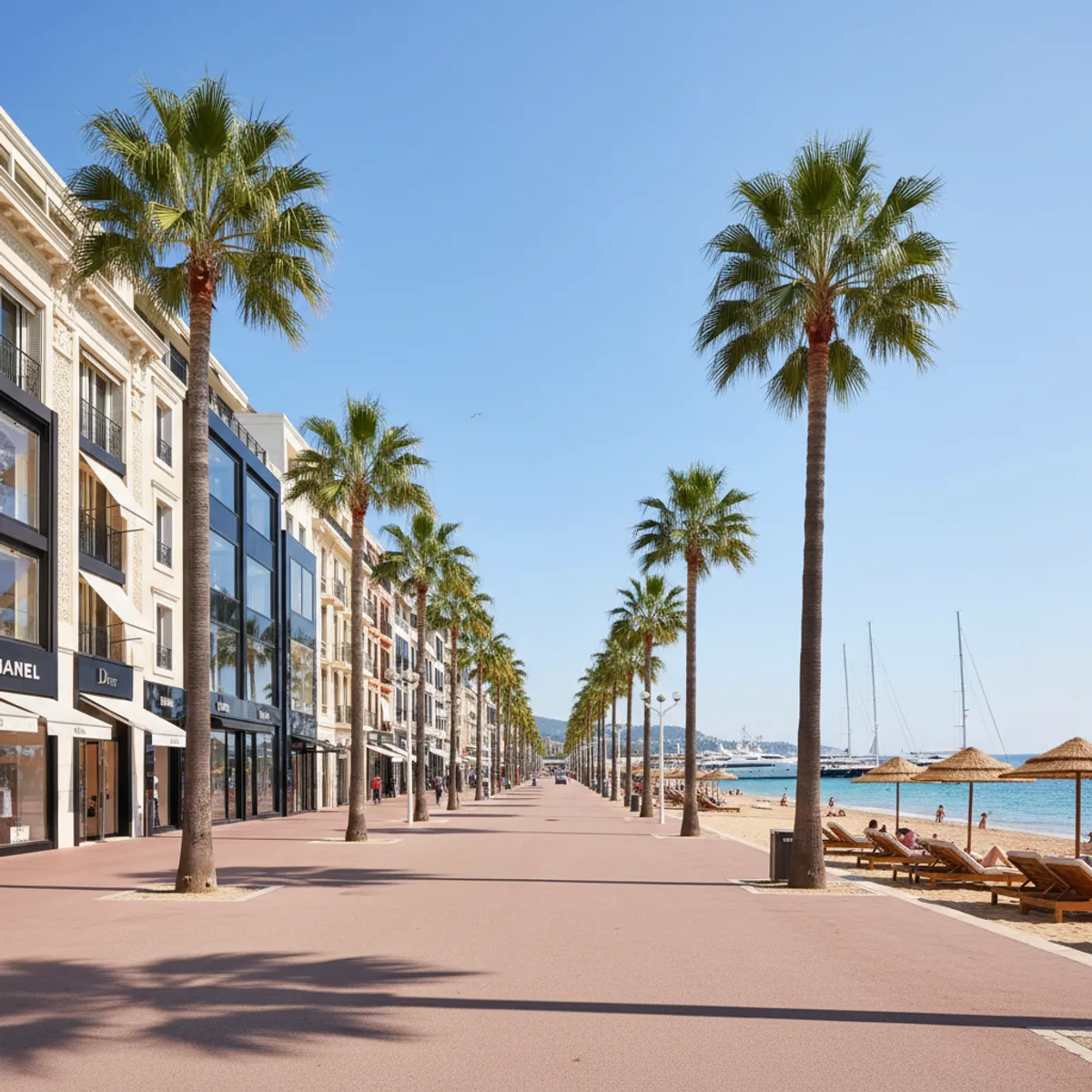 Promenade de la Croisette à Cannes avec palmiers et mer Méditerranée