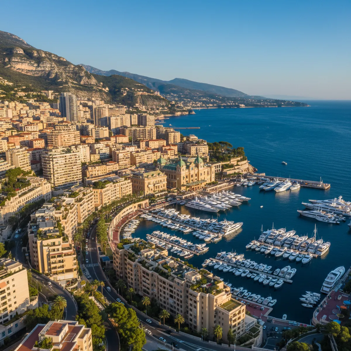 Vue panoramique de Monaco Monte-Carlo port Hercule et Casino depuis le Rocher