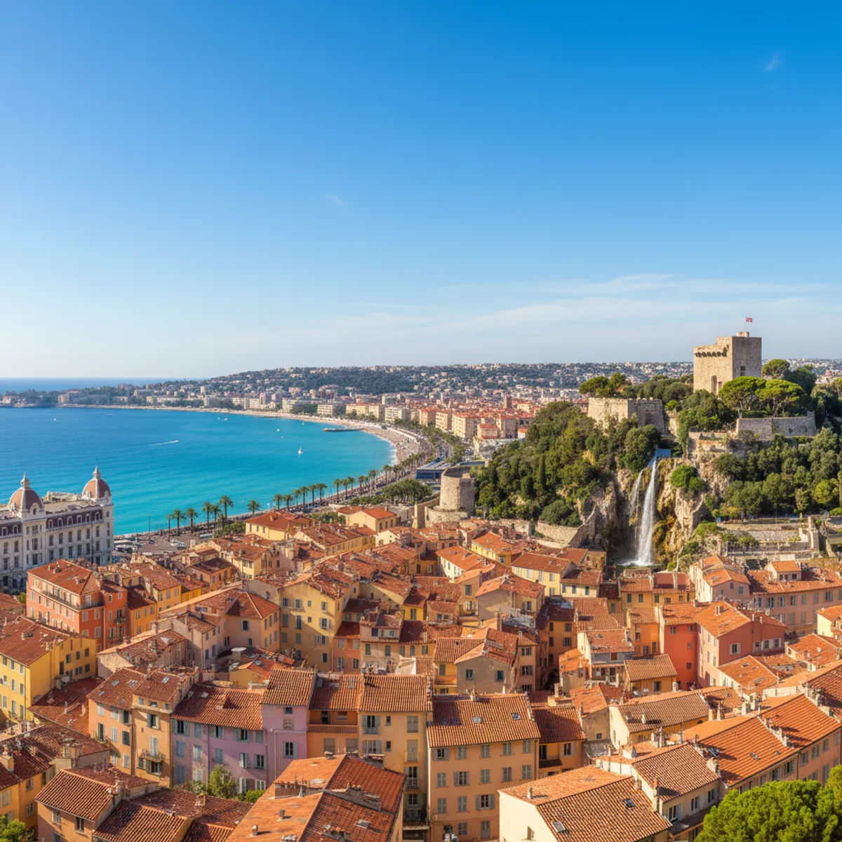 Vue panoramique Nice colline du Château Baie des Anges Promenade des Anglais