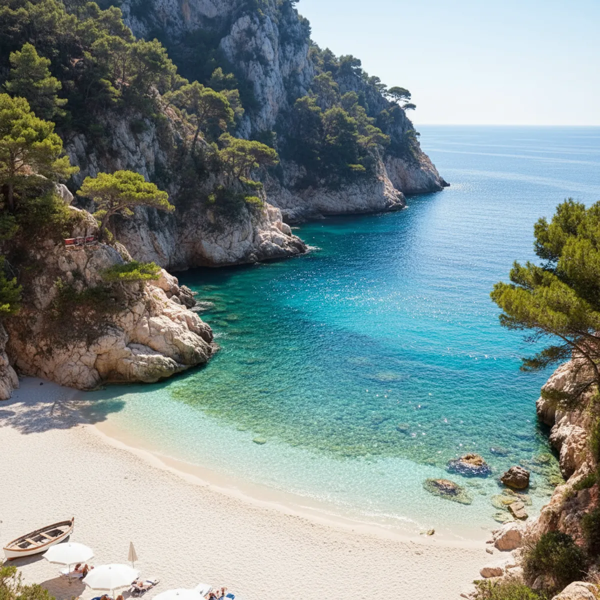 Crique secrète du Cap d'Antibes avec eaux turquoise et rochers méditerranéens