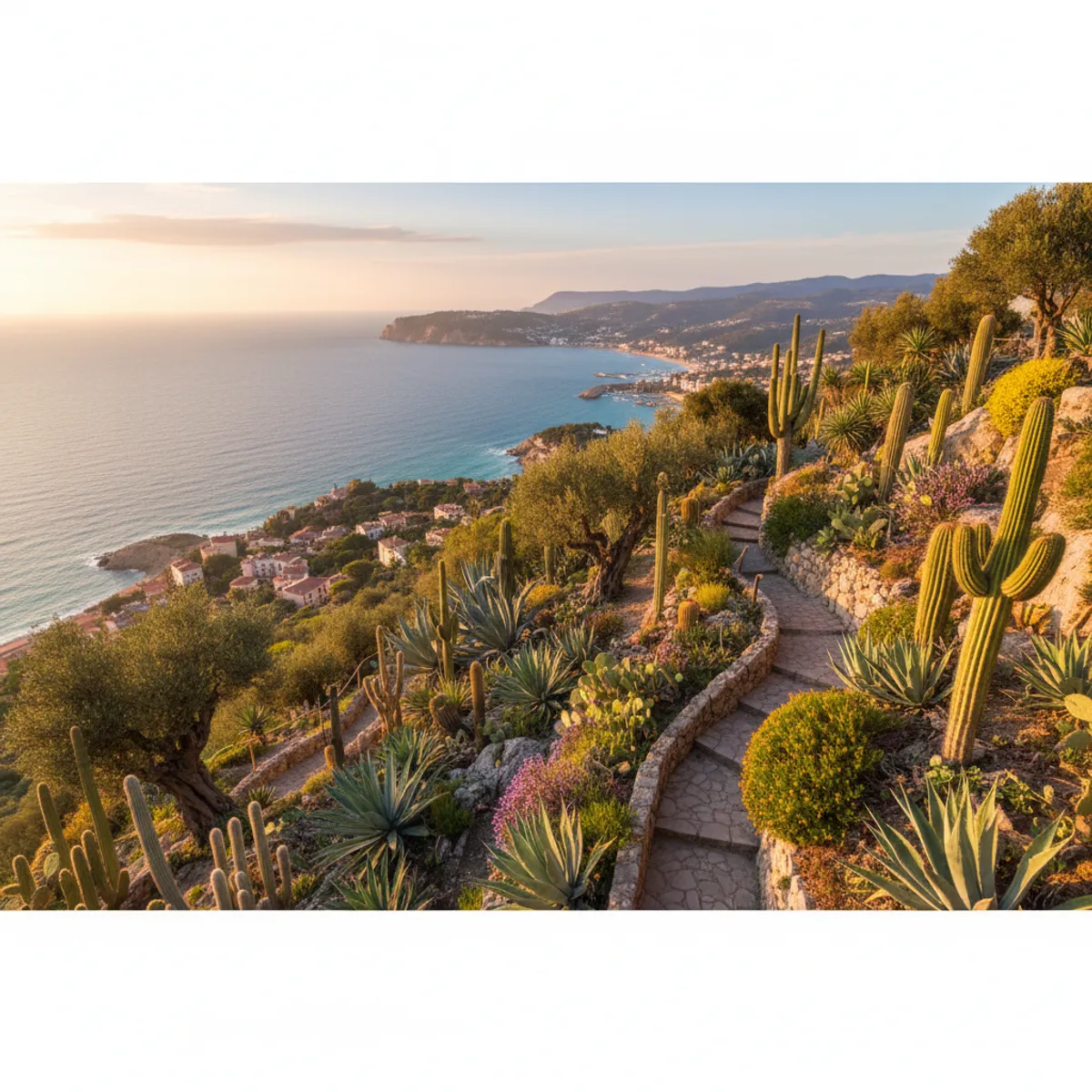 Jardin exotique d'Èze avec ses cactus géants et le panorama sur le cap Ferrat et la Méditerranée