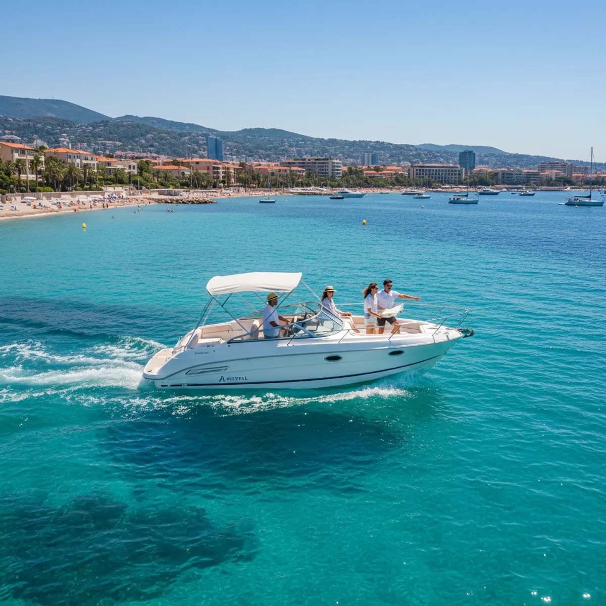 Bateau à moteur location Côte d'Azur baie de Cannes Méditerranée turquoise