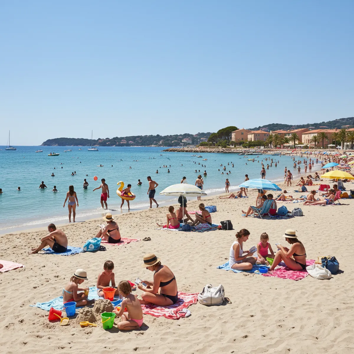 Plage publique gratuite Côte d'Azur baigneurs Méditerranée vacances petit budget