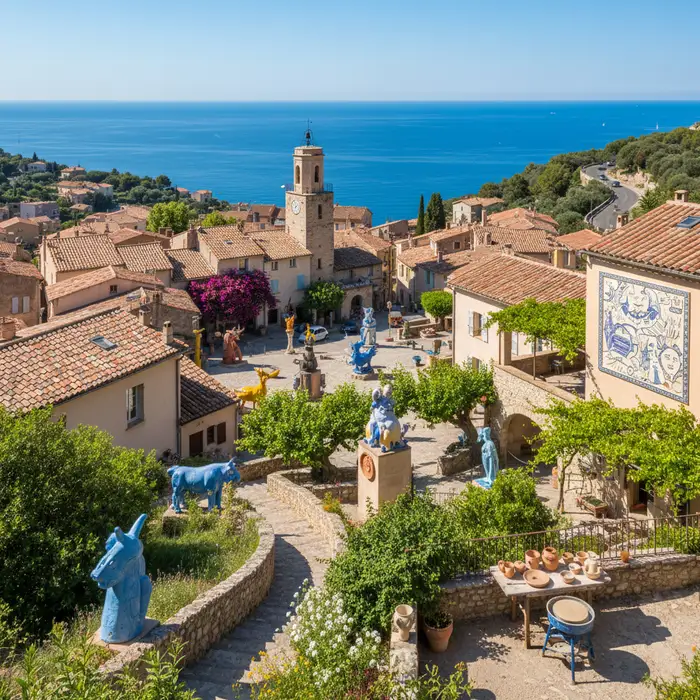Ruelle du village de Vallauris avec poteries et atelier céramiste sur la Côte d'Azur